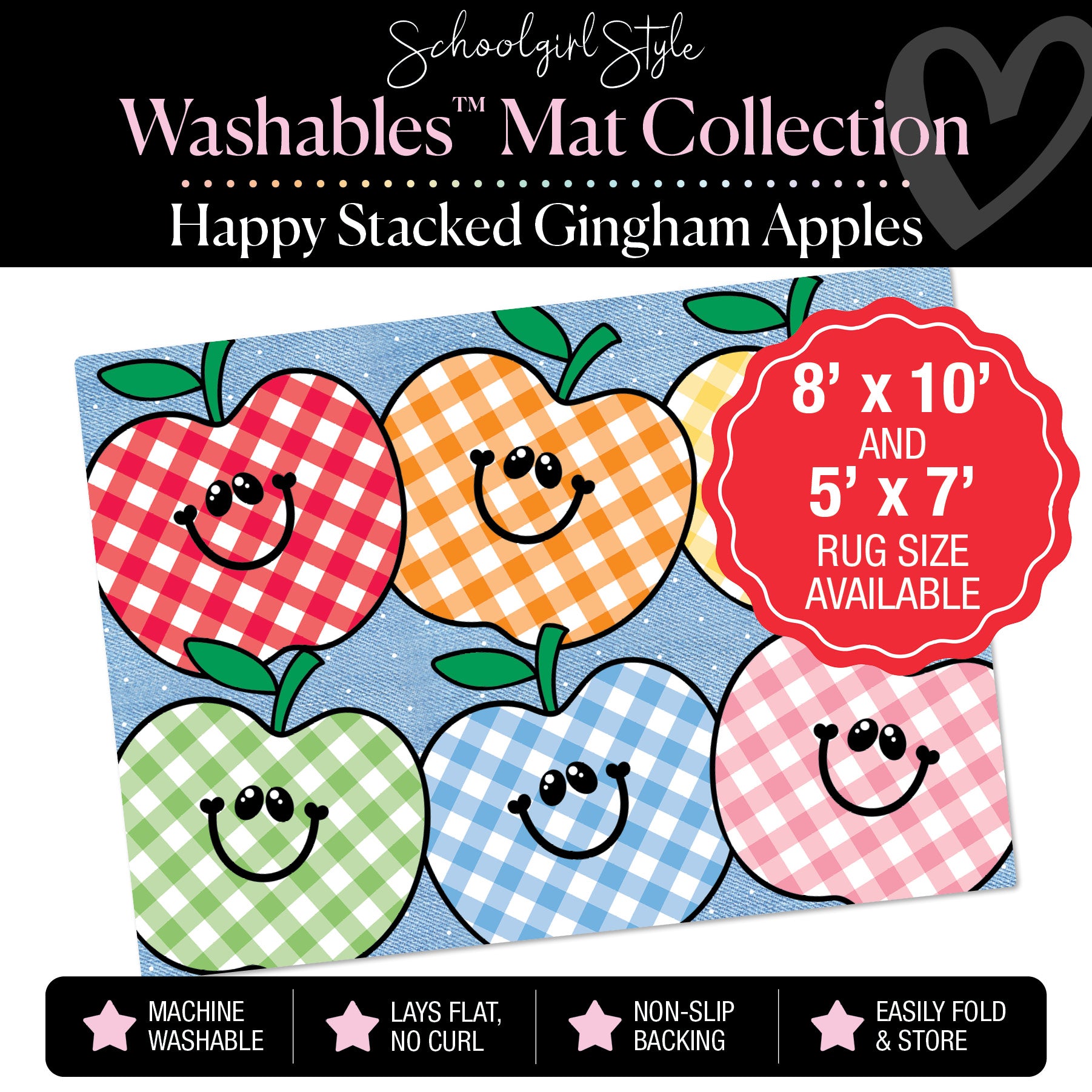 Happy Stacked Gingham Apples on Jean Classroom Mat by Schoolgirl Style