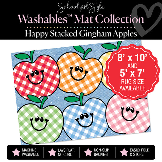 Happy Stacked Gingham Apples on Jean Classroom Mat by Schoolgirl Style