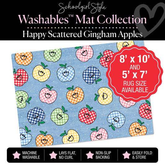 Scattered Happy Gingham Apples on Jean Classroom Mat by Schoolgirl Style