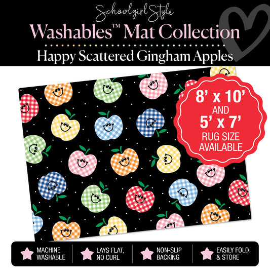 Scattered Happy Gingham Apples on Black Classroom Mat by Schoolgirl Style