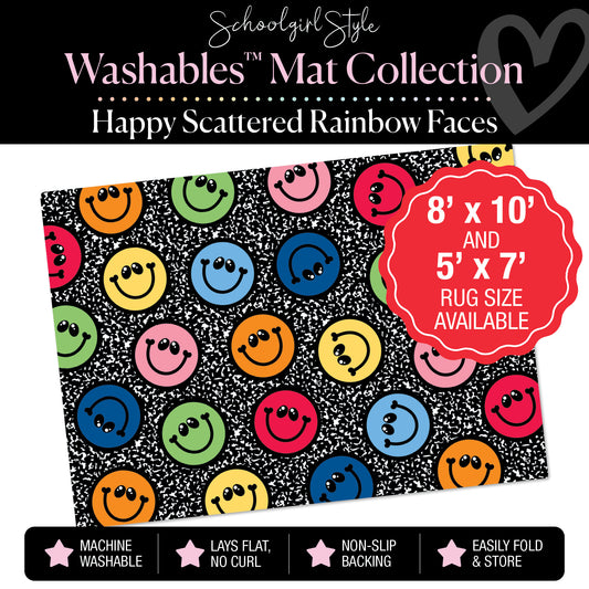 Scattered Happy Rainbow Faces on Composition Classroom Mat by Schoolgirl Style