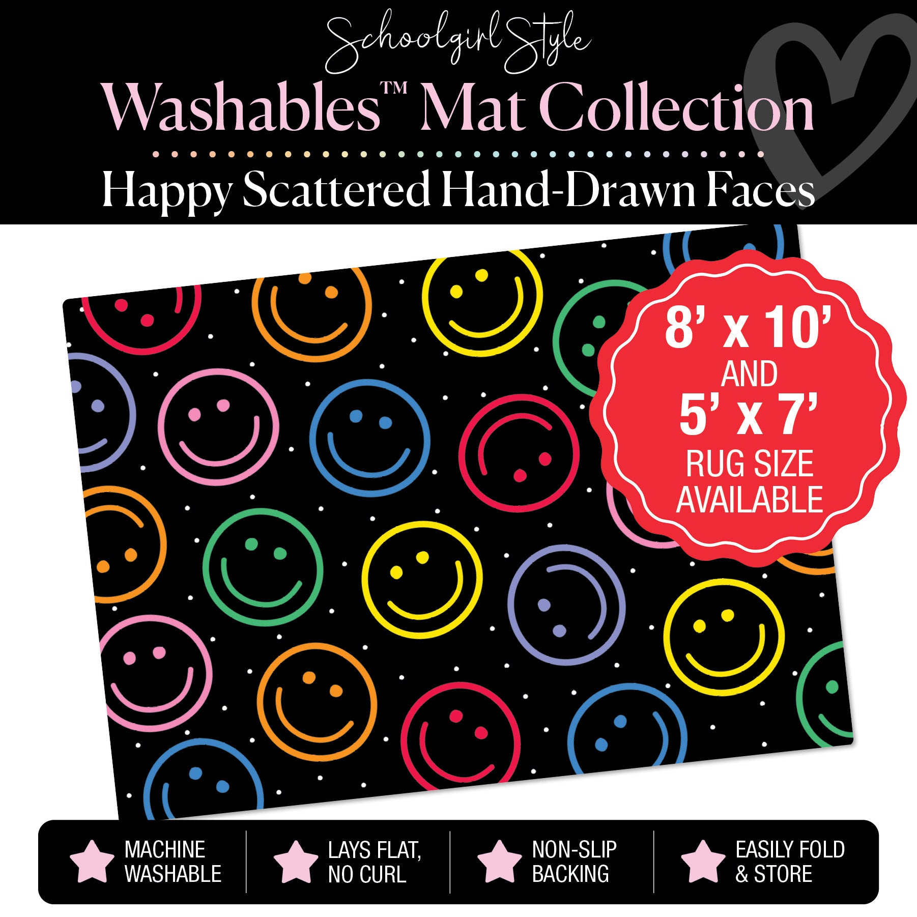 Scattered Rainbow Happy Faces Classroom Mat by Schoolgirl Style
