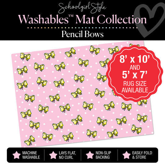 Pencil Bows on Pink Background Classroom Mat by Schoolgirl Style