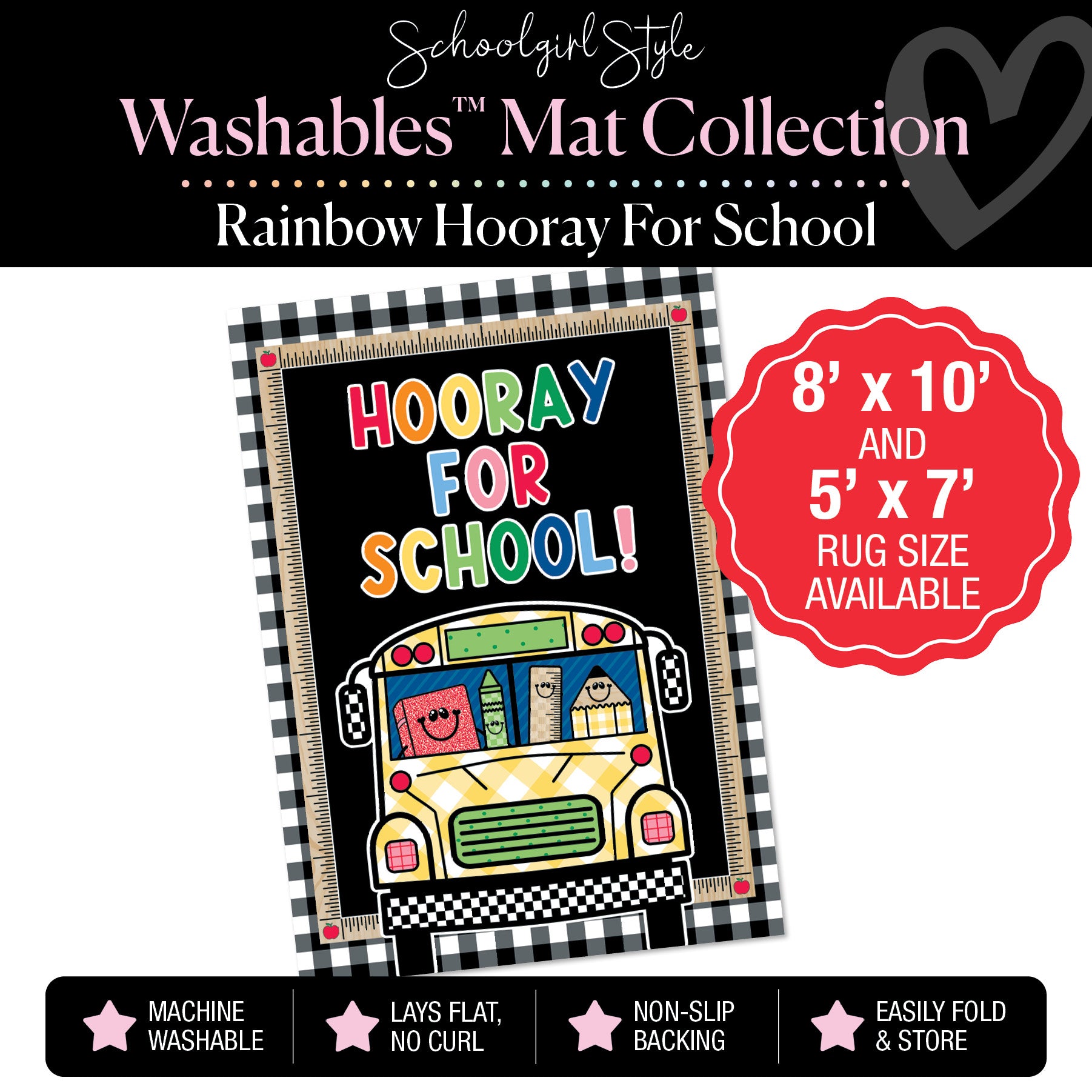 Hooray for School Bus with Supply Friends Classroom Mat by Schoolgirl Style