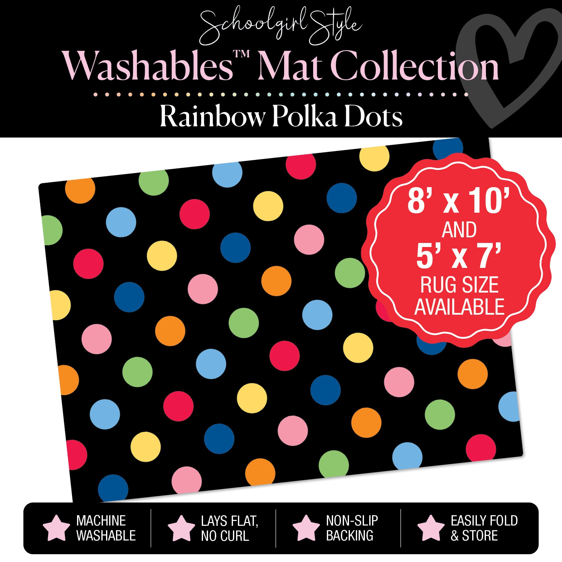 Rainbow Polka Dots on Black Classroom Mat by Schoolgirl Style