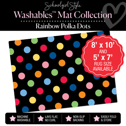 Rainbow Polka Dots on Black Classroom Mat by Schoolgirl Style