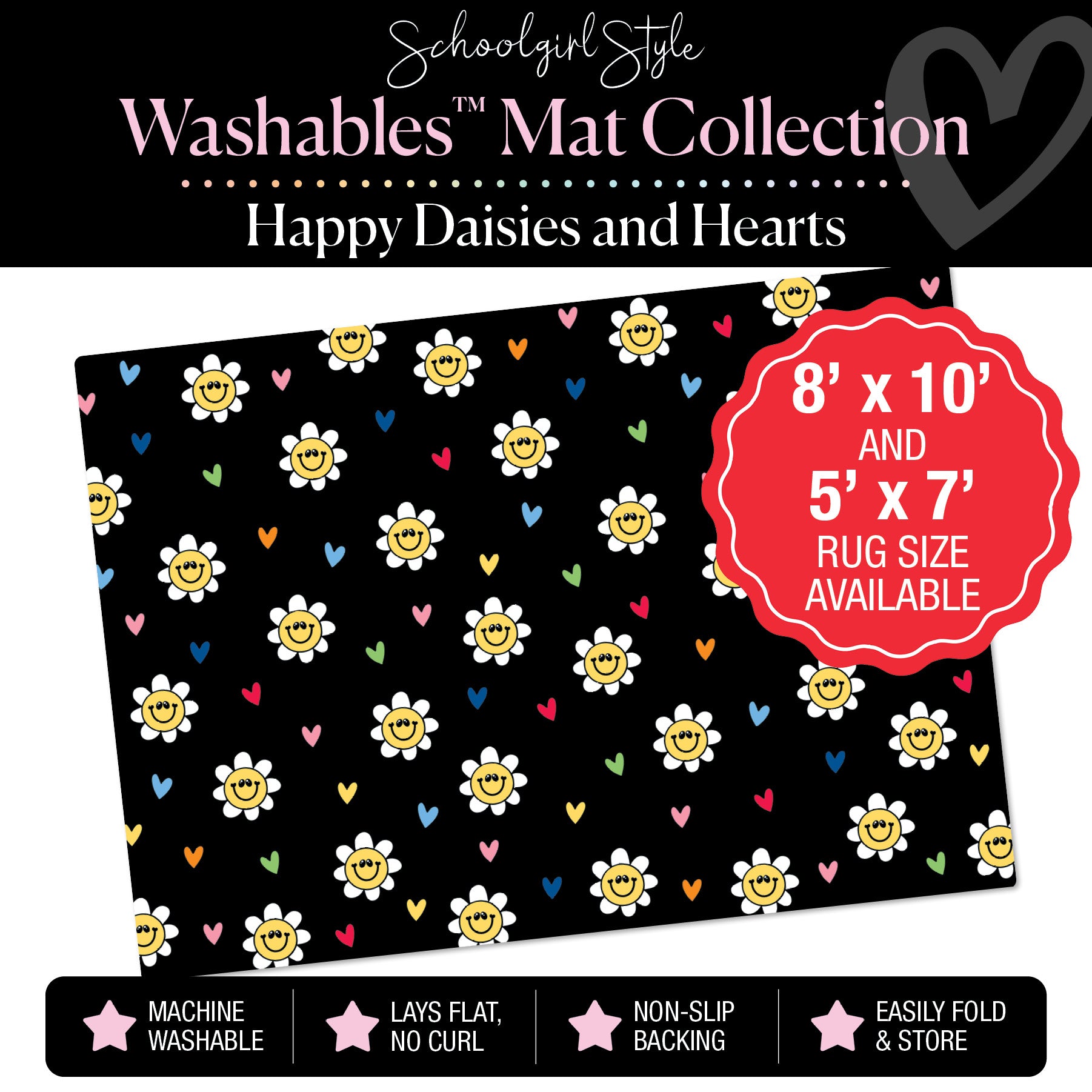 Happy Daisies and Tiny Rainbow Hearts Classroom Mat by Schoolgirl Style