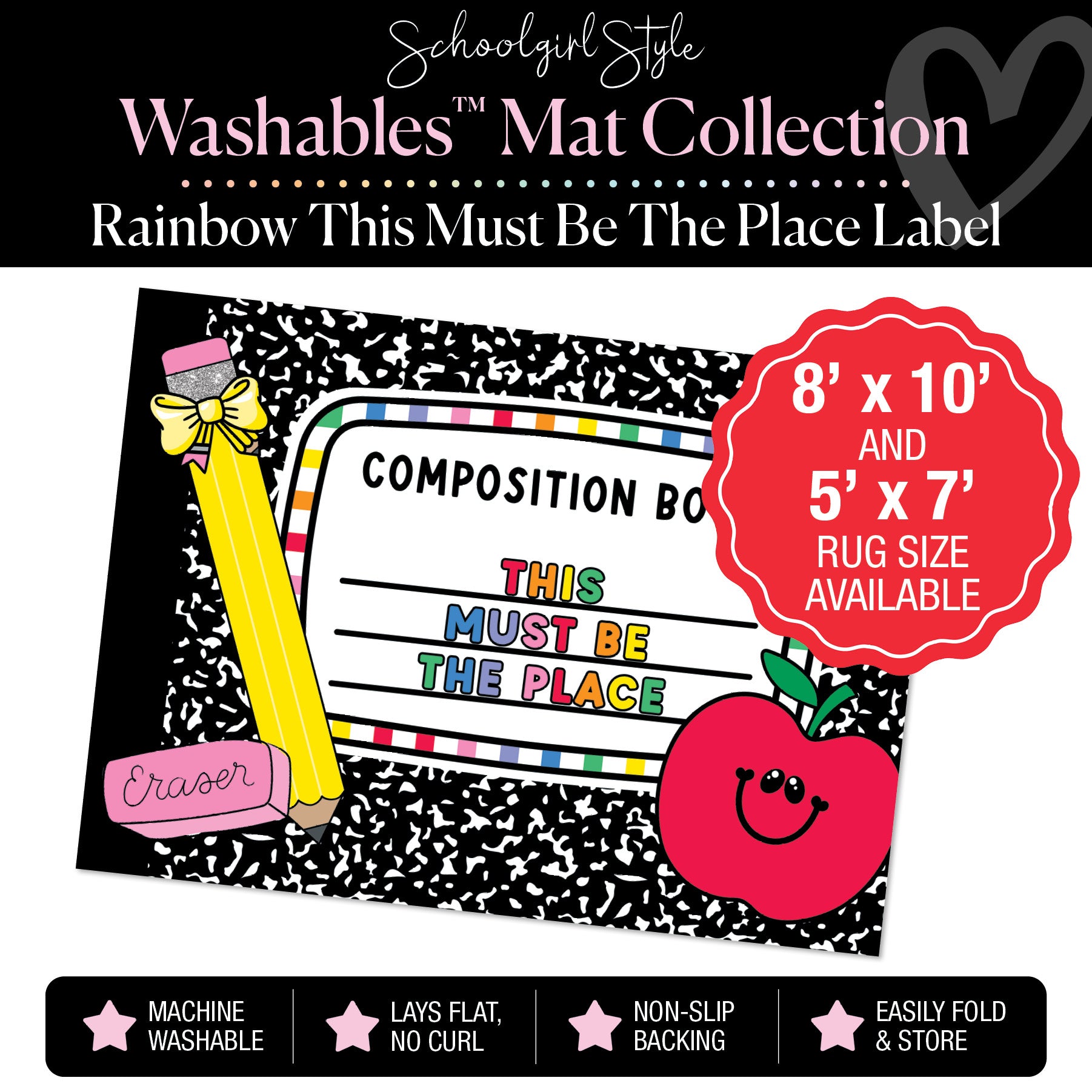 Rainbow This Must Be the Place Composition Notebook Label Classroom Mat by Schoolgirl Style