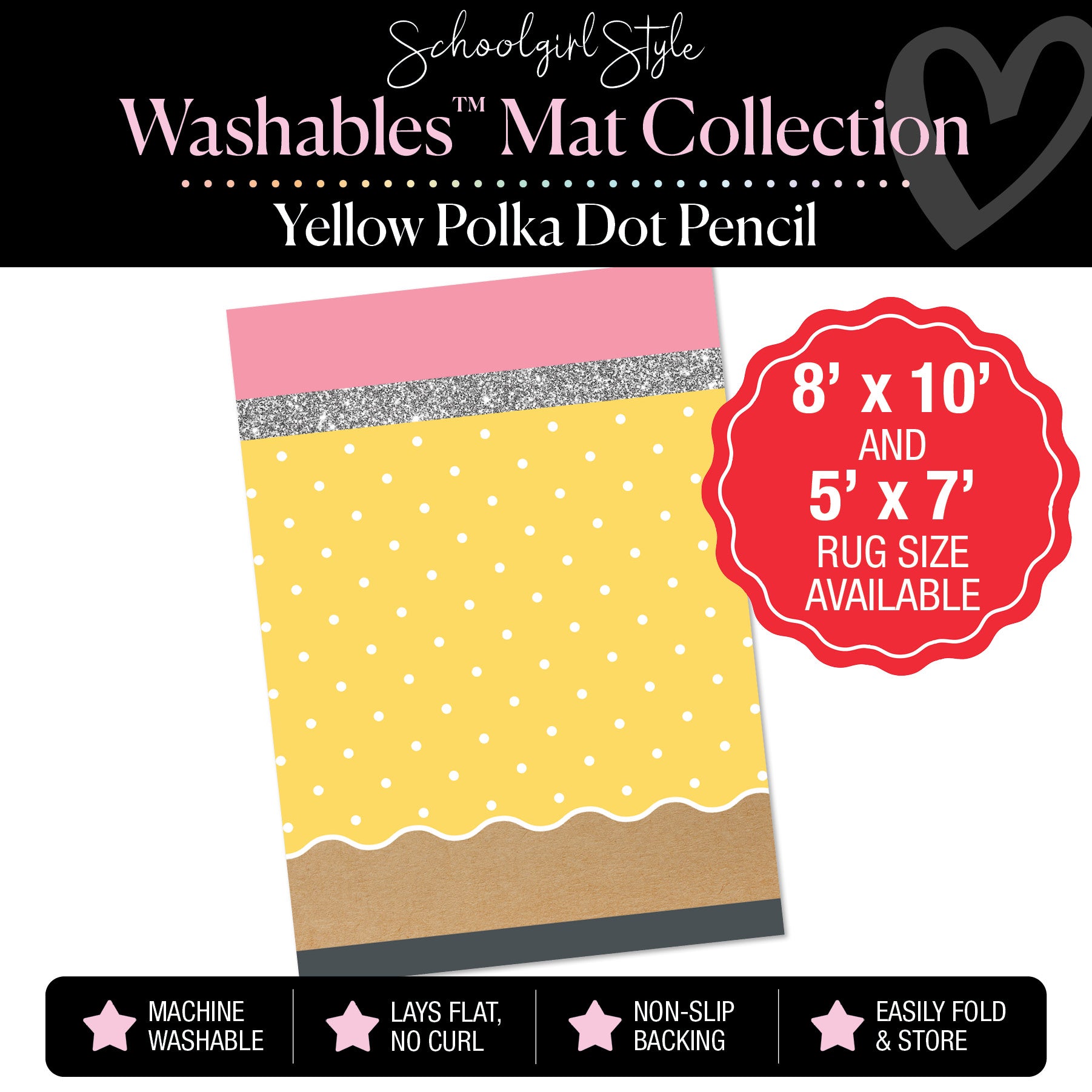 Yellow with White Polka Dots Pencil Classroom Mat by Schoolgirl Style