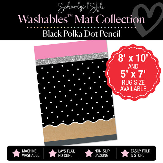 Black with White Polka Dots Pencil Classroom Mat by Schoolgirl Style