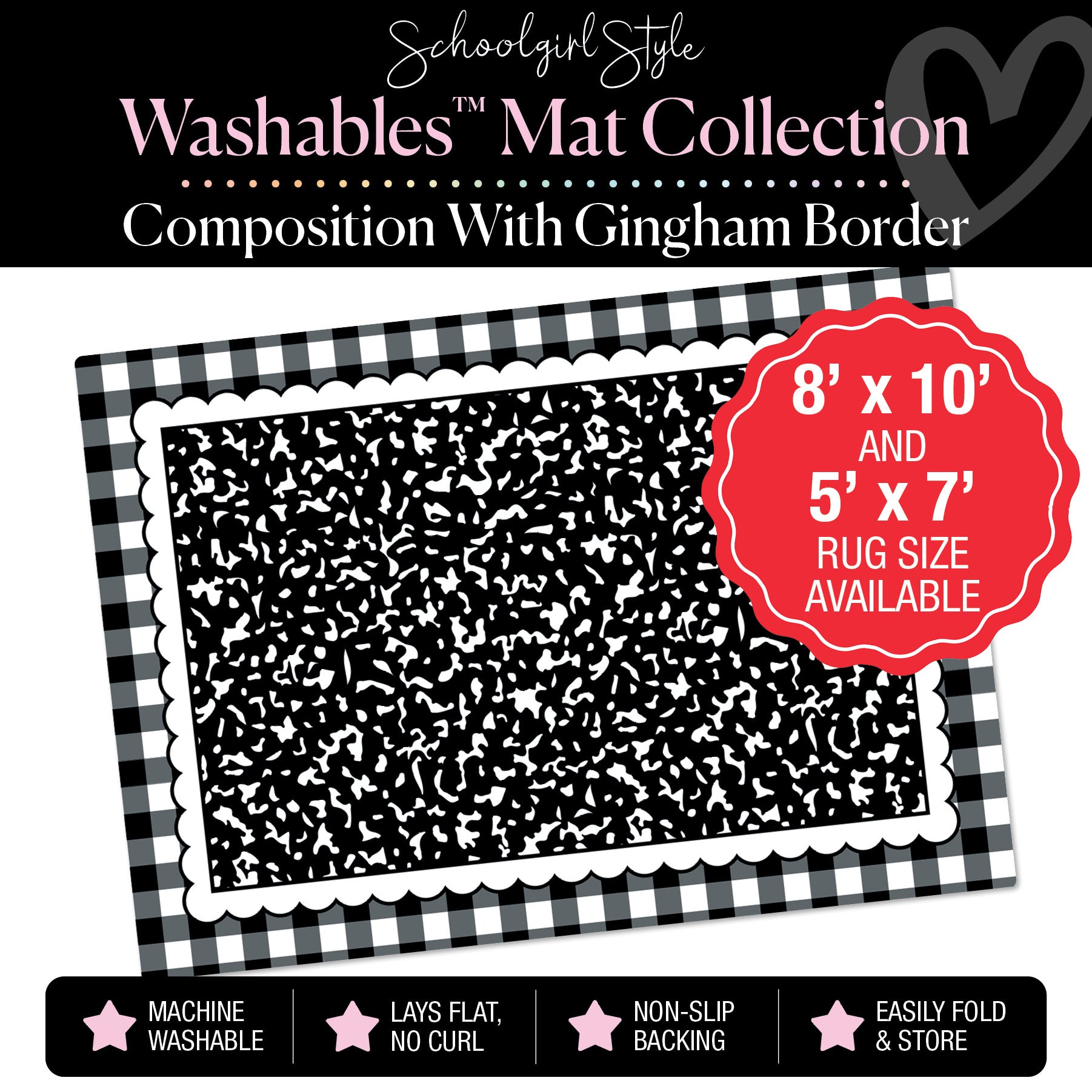 Composition Background with Black and White Border Classroom Mat by Schoolgirl Style