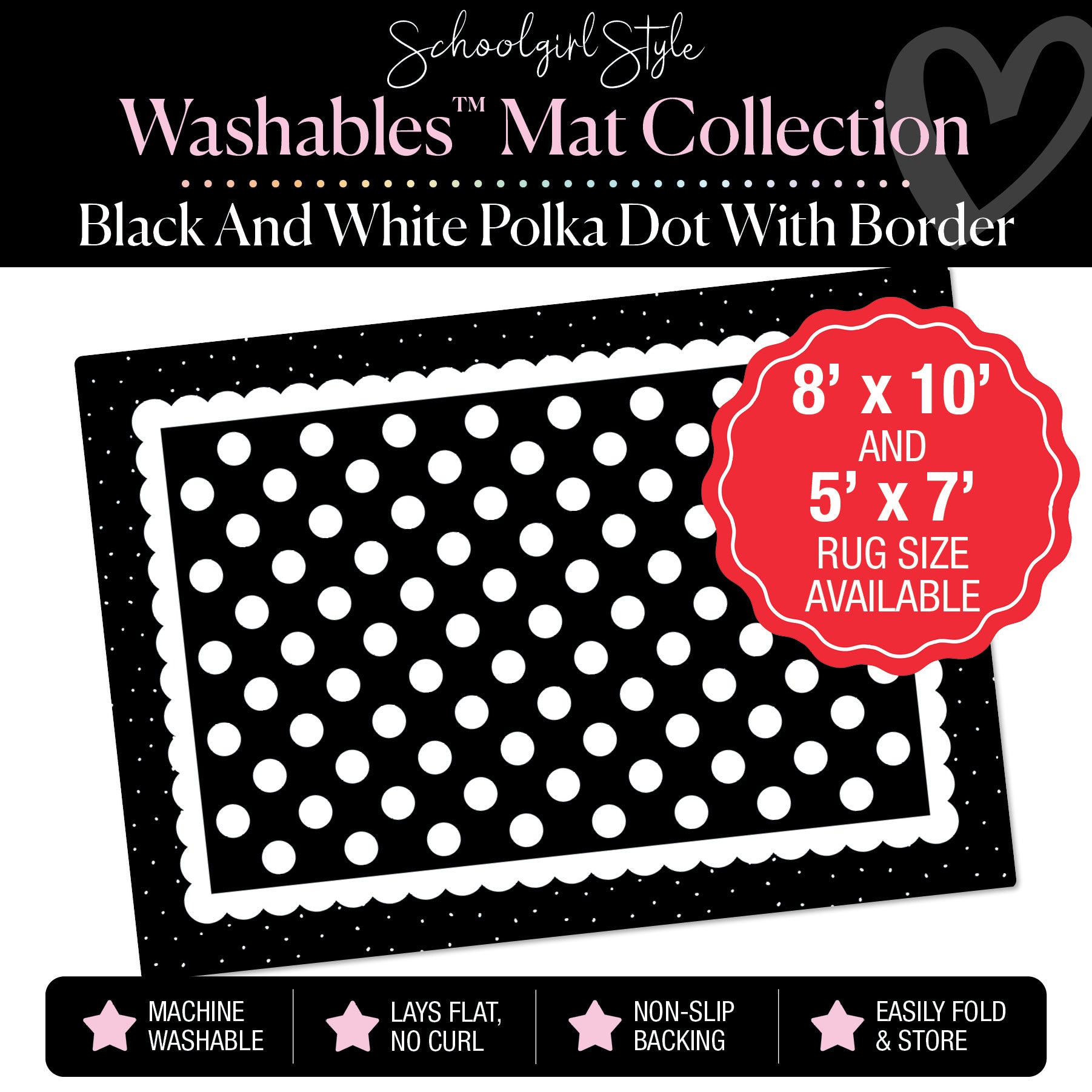 Black and White Polka Dot with Scallop Border Classroom Mat by Schoolgirl Style