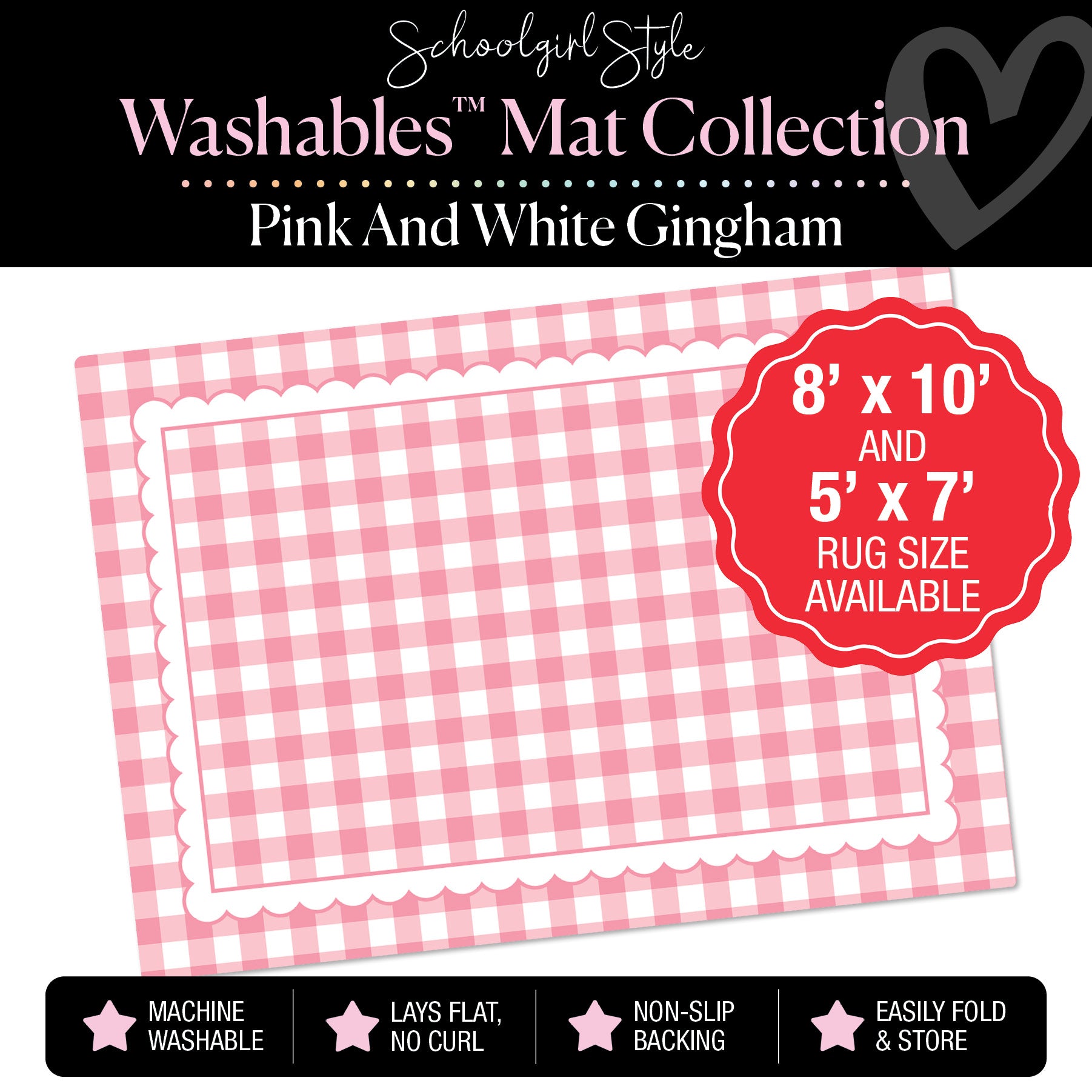 Pink and White Checkerboard with Scallop Border Classroom Mat by Schoolgirl Style