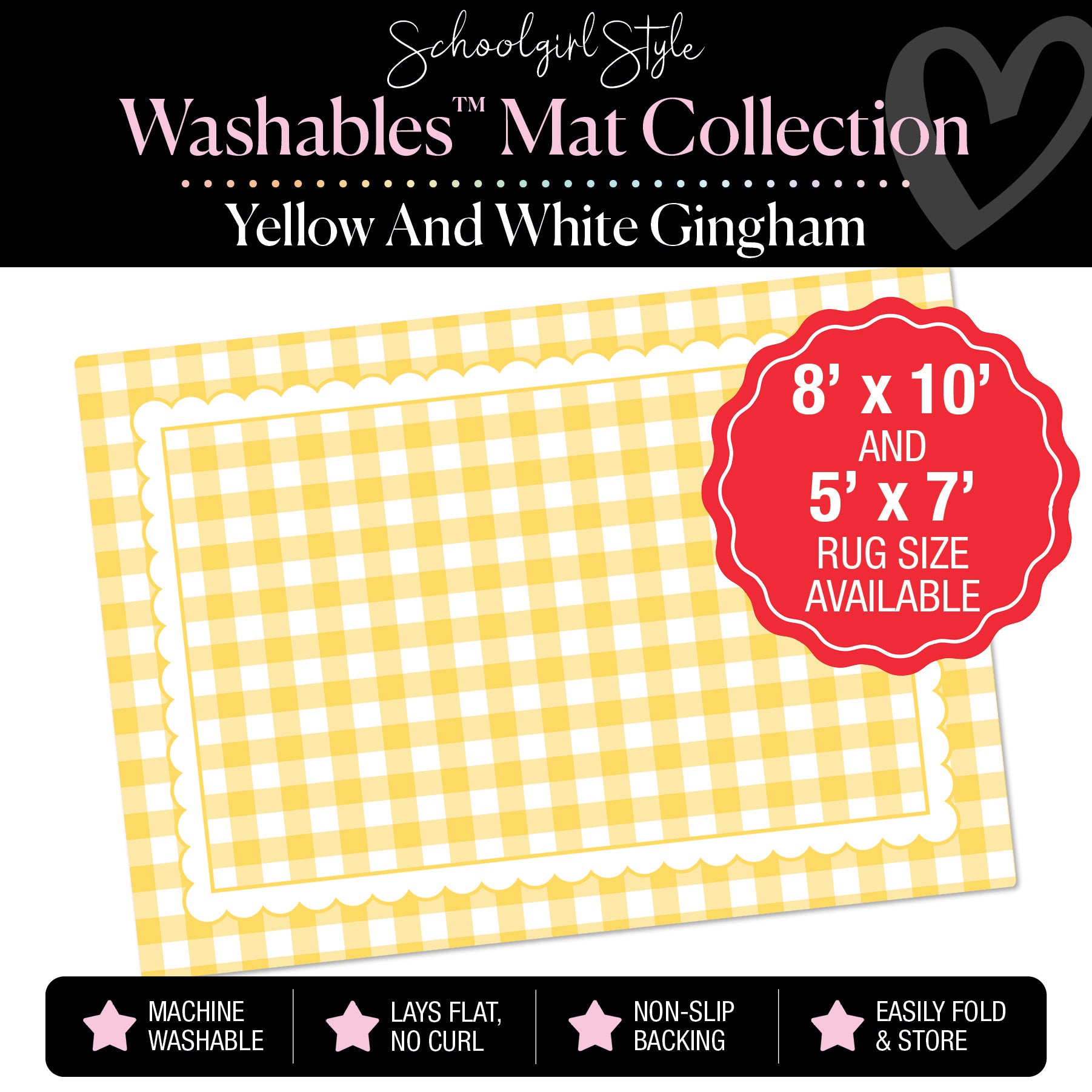 Yellow and White Checkerboard with Scallop Border Classroom Mat by Schoolgirl Style