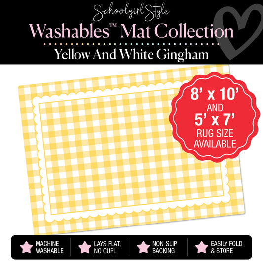 Yellow and White Checkerboard with Scallop Border Classroom Mat by Schoolgirl Style