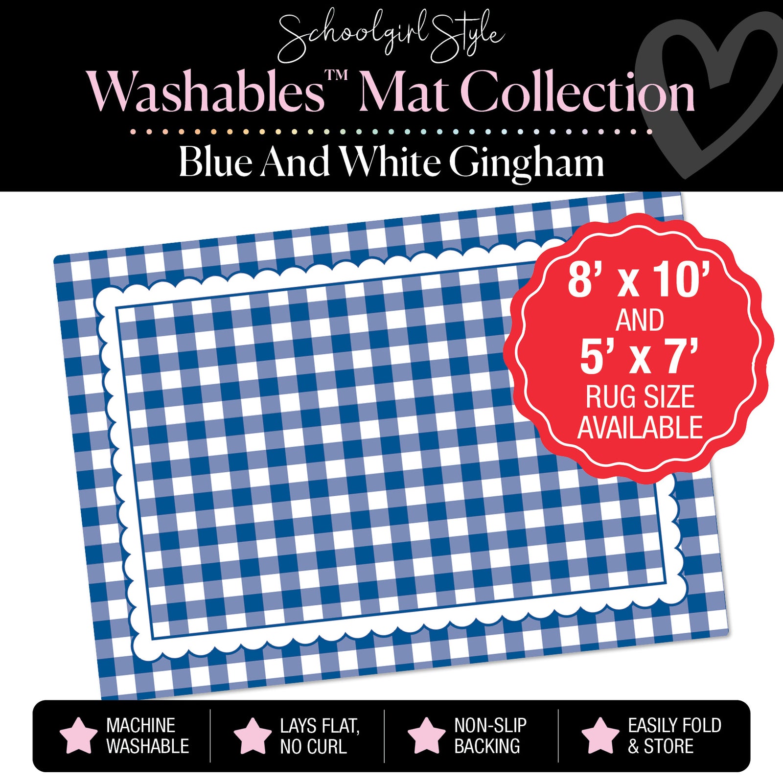 Blue and White Checkerboard with Scallop Border Classroom Mat by Schoolgirl Style