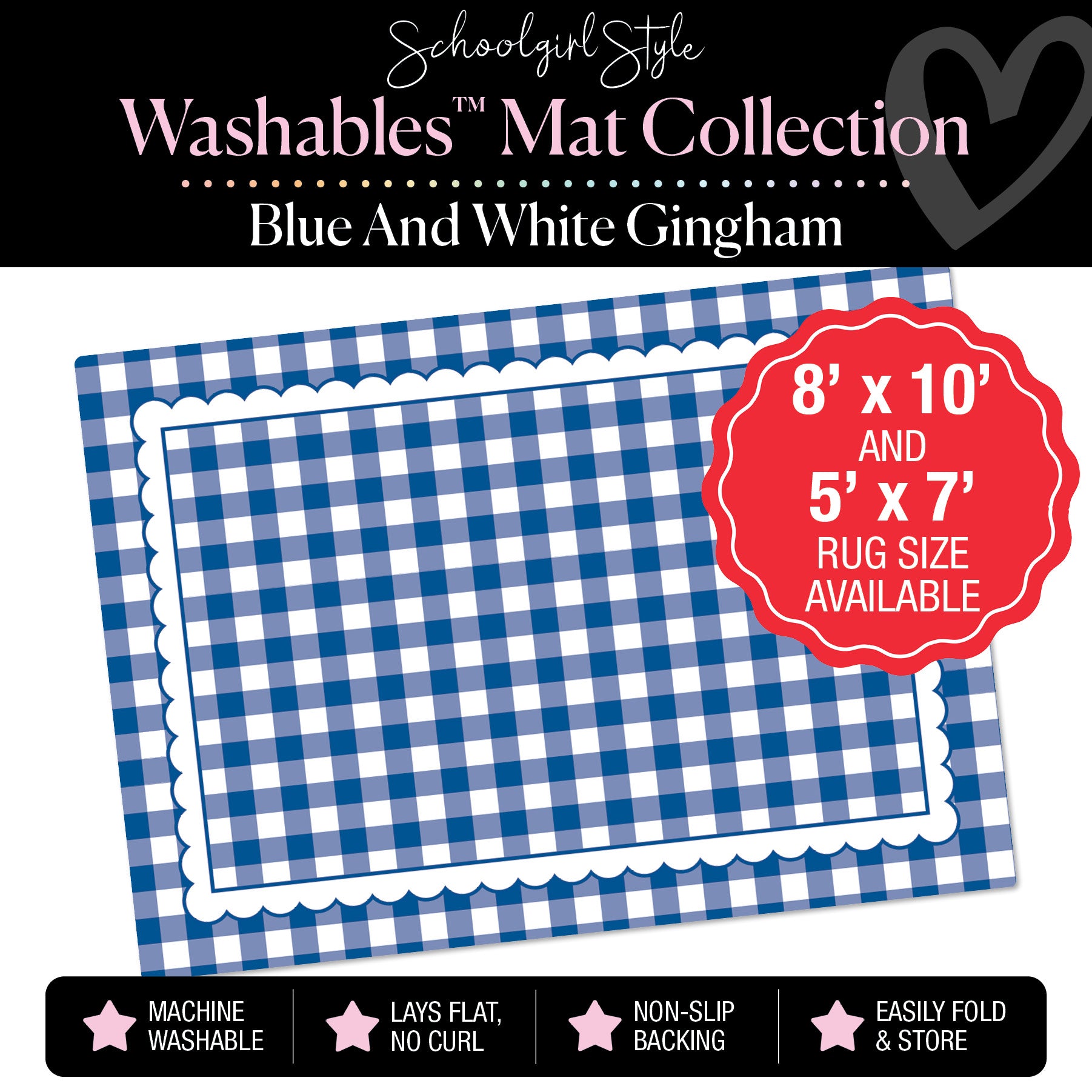 Blue and White Checkerboard with Scallop Border Classroom Mat by Schoolgirl Style