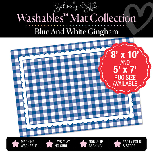 Blue and White Checkerboard with Scallop Border Classroom Mat by Schoolgirl Style