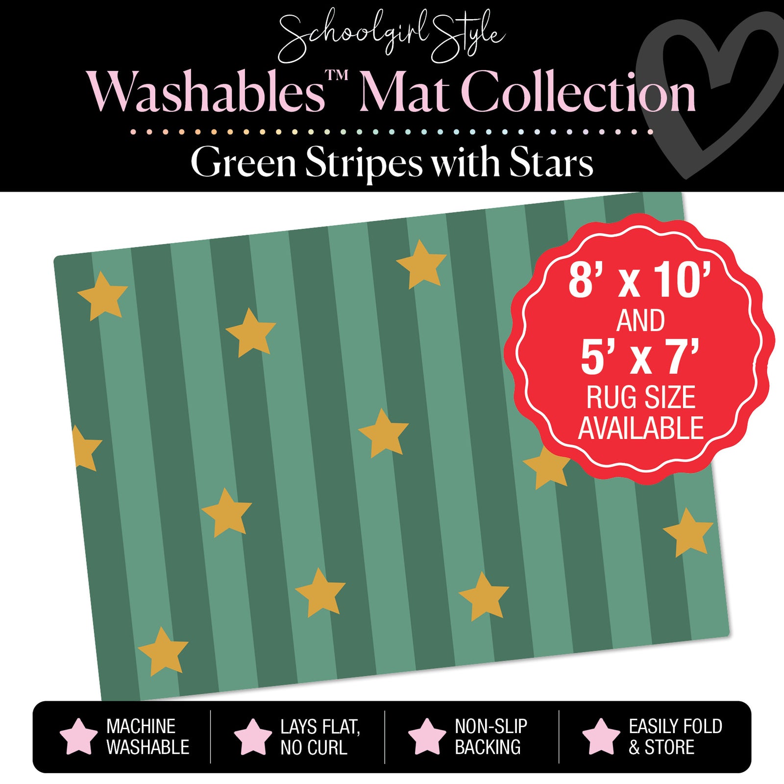 Green Stripes with Stars Classroom Mat by Schoolgirl Style