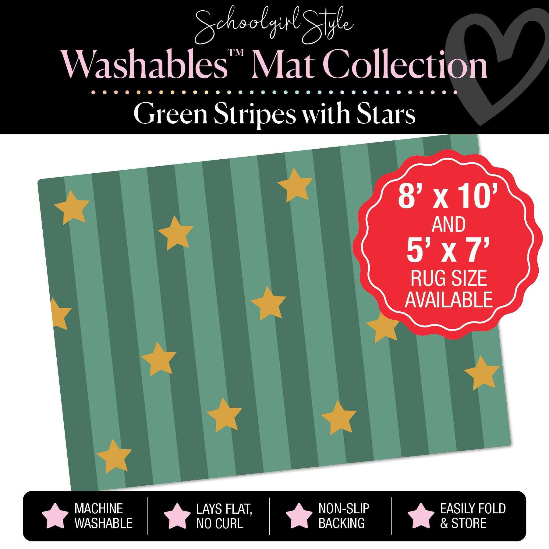 Green Stripes with Stars Classroom Mat by Schoolgirl Style