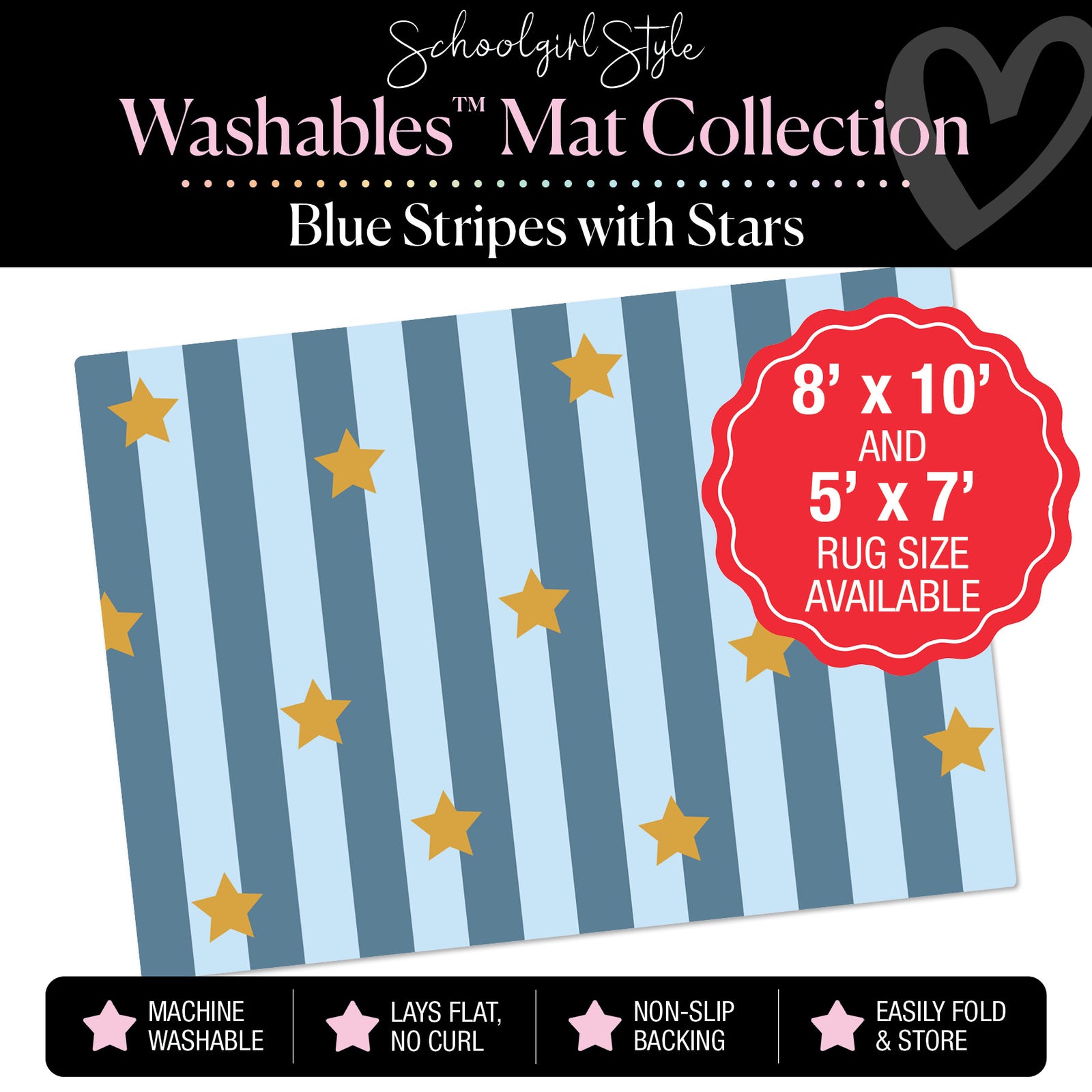 Blue Stripes with Stars Classroom Mat by Schoolgirl Style