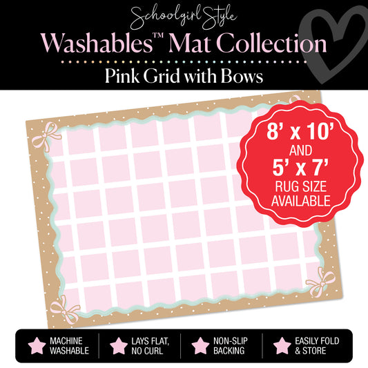 Pink Grid with Bows Classroom Mat by Schoolgirl Style