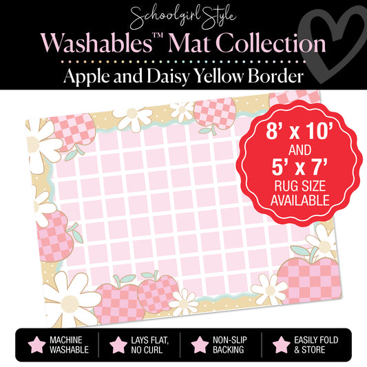 Yellow Apple and Daisy Pink Grid Classroom Mat by Schoolgirl Style