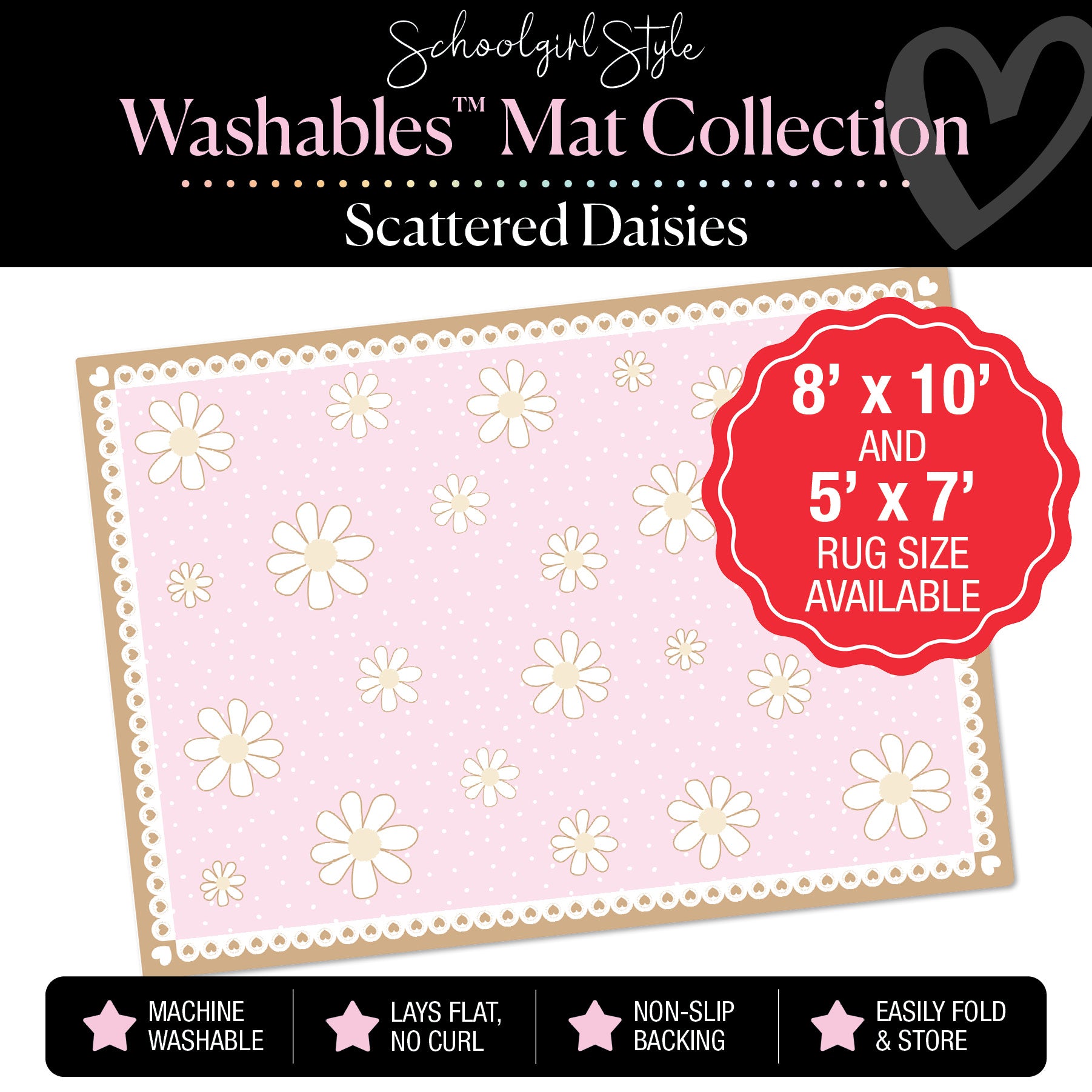 Scattered Daisies on Pink Classroom Mat by Schoolgirl Style