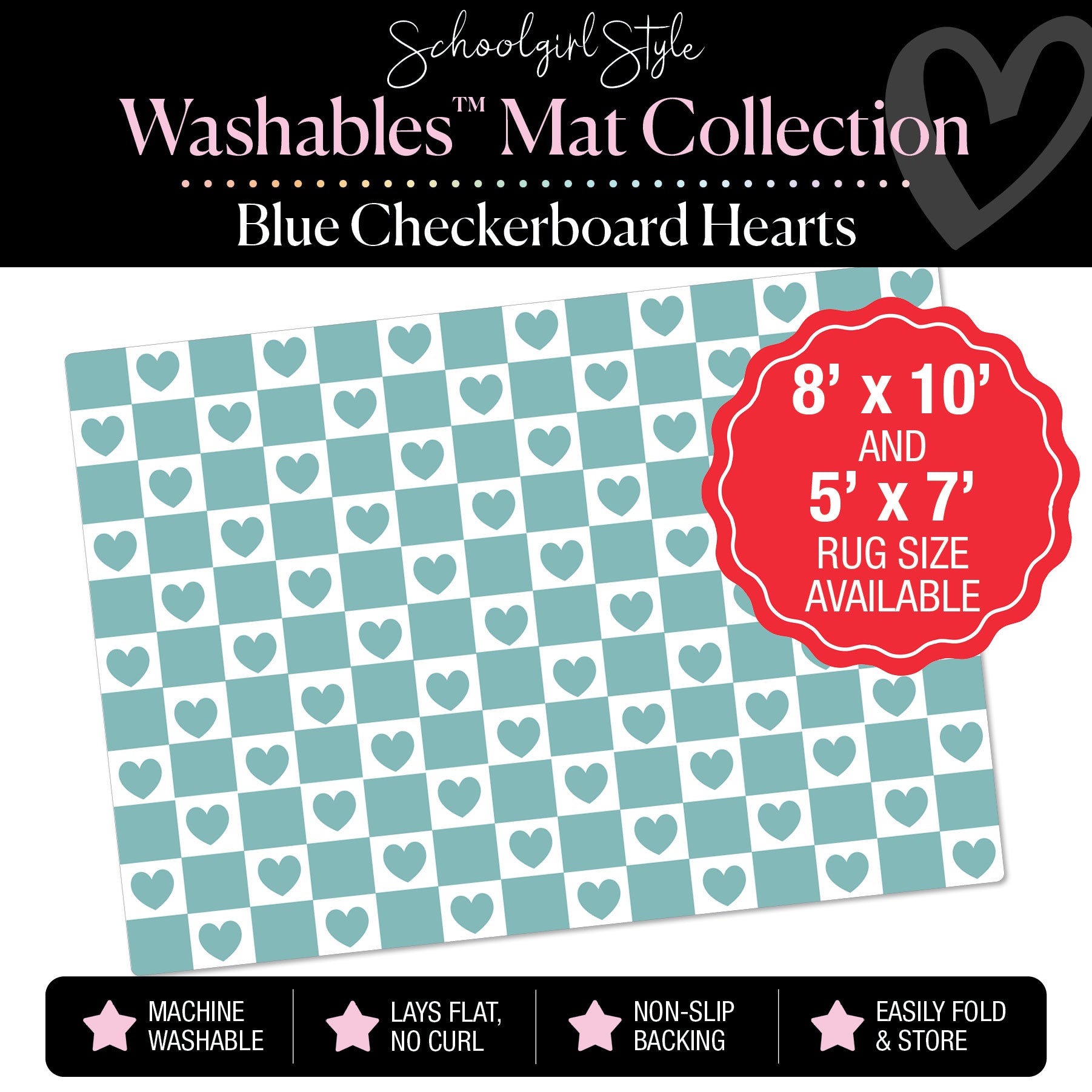 Blue Heart Checkerboard Classroom Mat by Schoolgirl Style