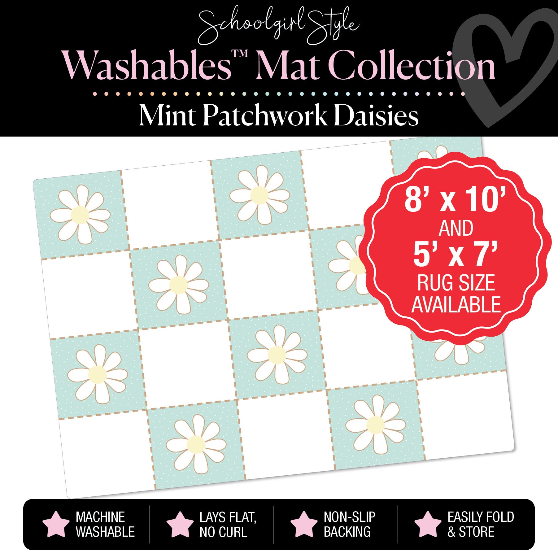 Mint Patchwork Flowers Classroom Mat by Schoolgirl Style