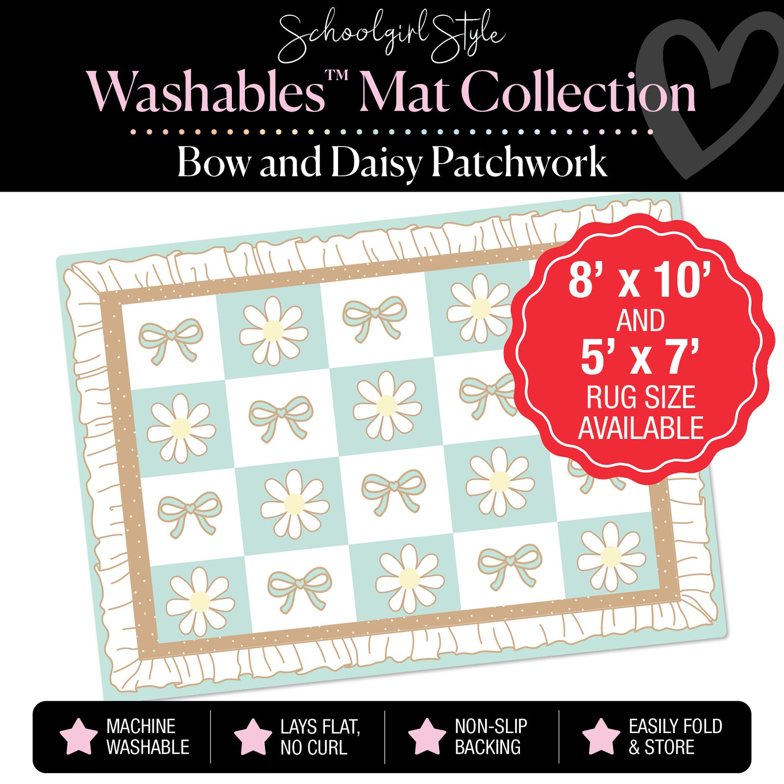 Flower and Bow Patchwork Ruffle Classroom Mat by Schoolgirl Style