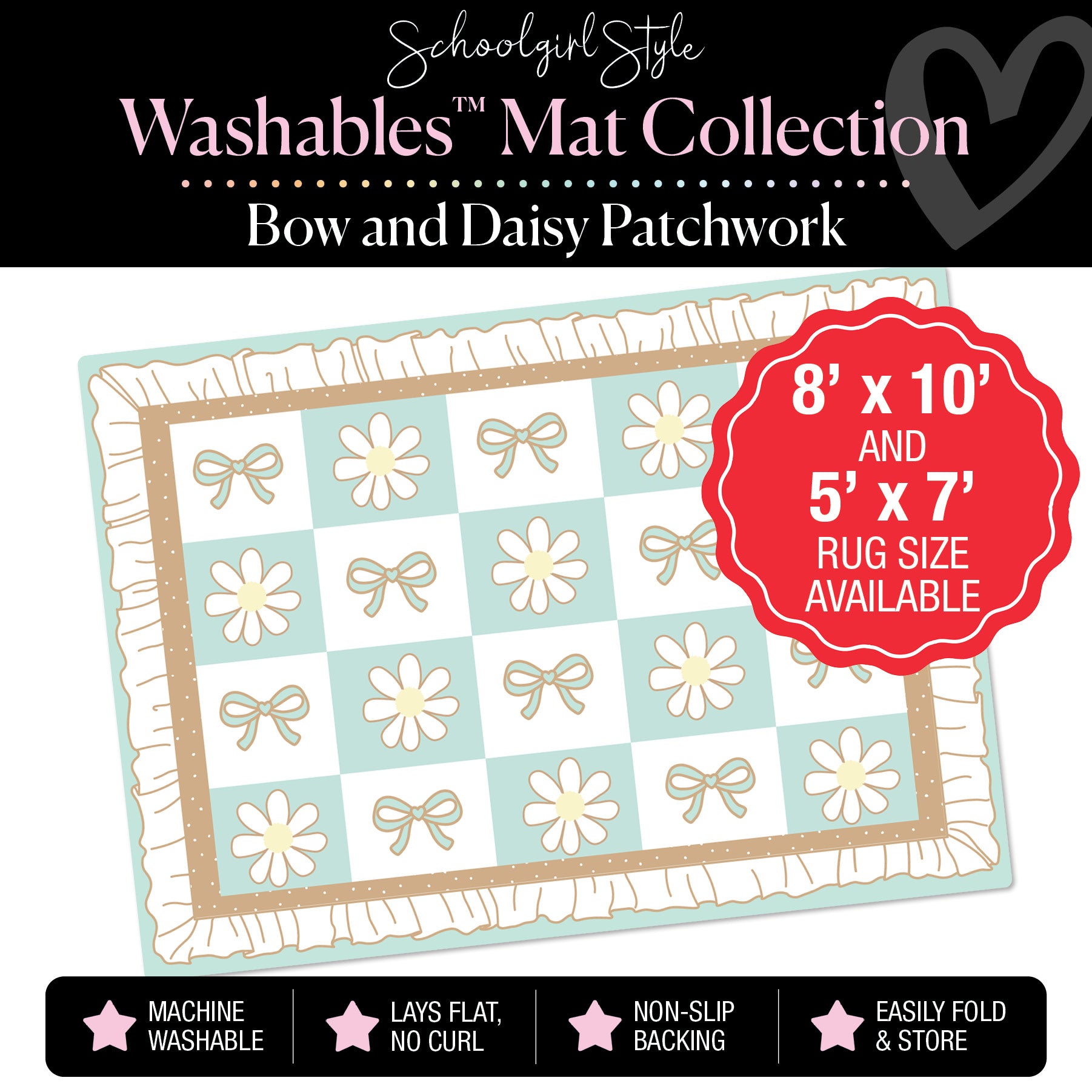 Flower and Bow Patchwork Ruffle Classroom Mat by Schoolgirl Style