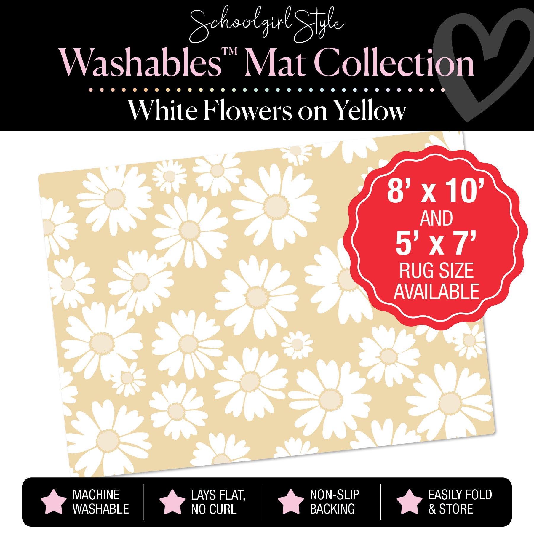 Scattered Flowers on Yellow Classroom Mat by Schoolgirl Style