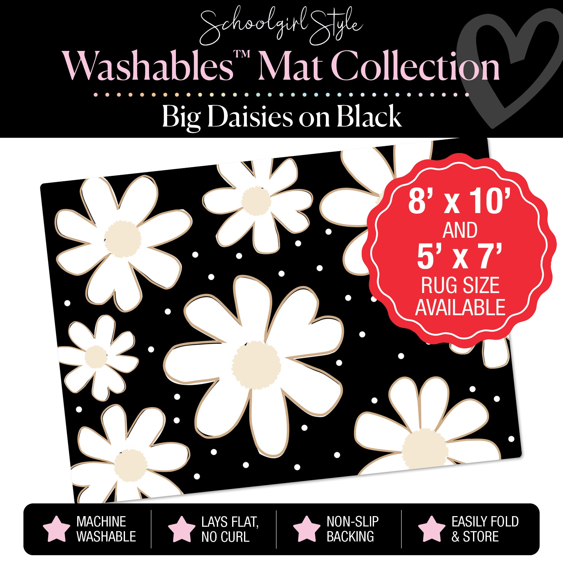 Bright Days Daisies on Black Classroom Mat by Schoolgirl Style