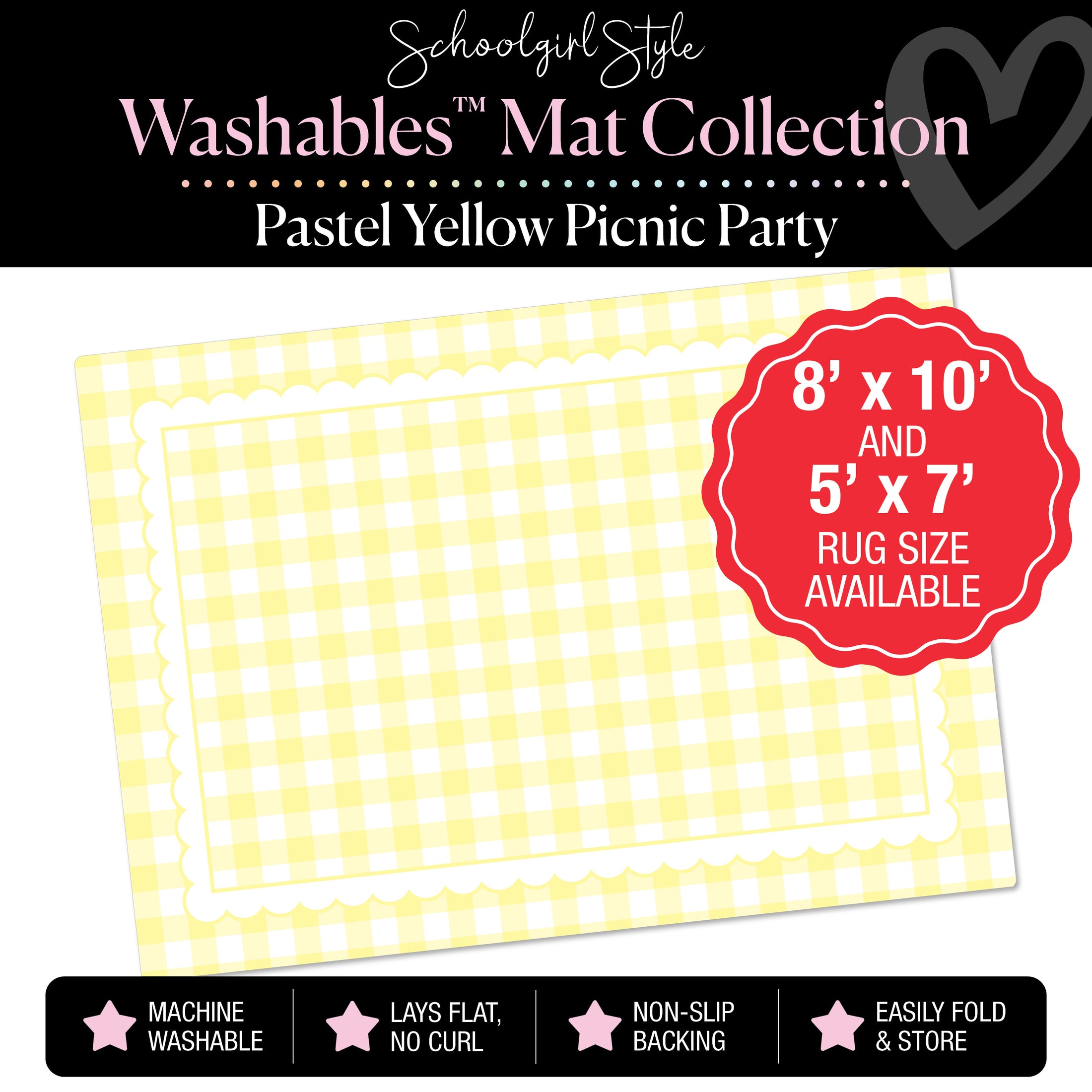 Pastel Yellow Picnic Party with Scallop Border Classroom Mat by Schoolgirl Style