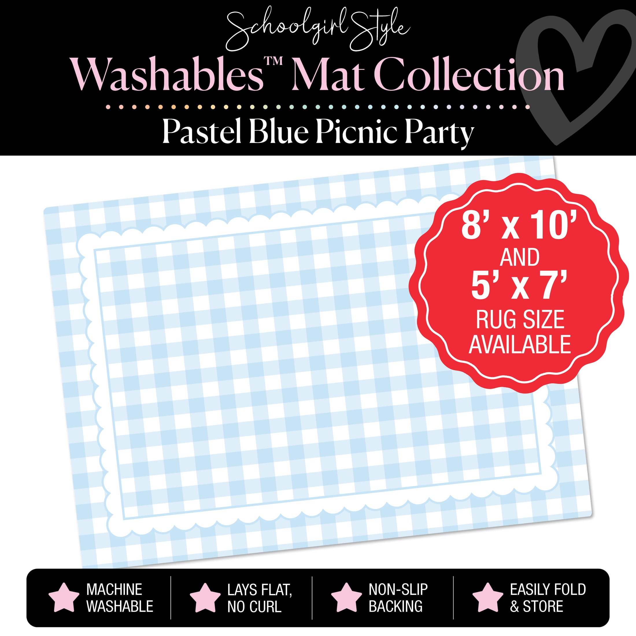 Pastel Blue Picnic Party with Scallop Border Classroom Mat by Schoolgirl Style