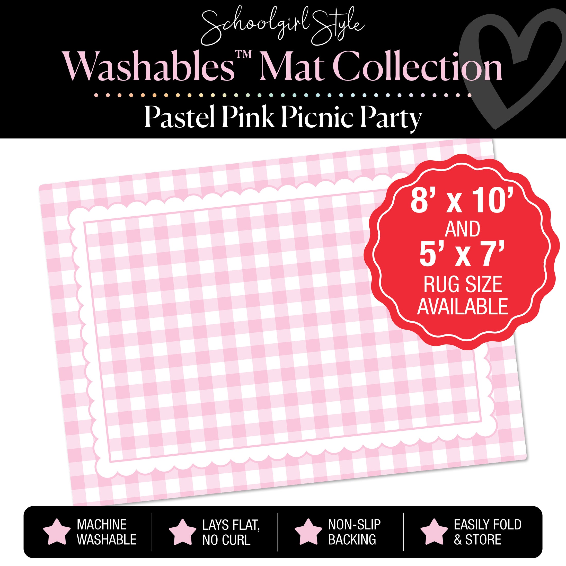 Pastel Pink Picnic Party with Scallop Border Classroom Mat by Schoolgirl Style