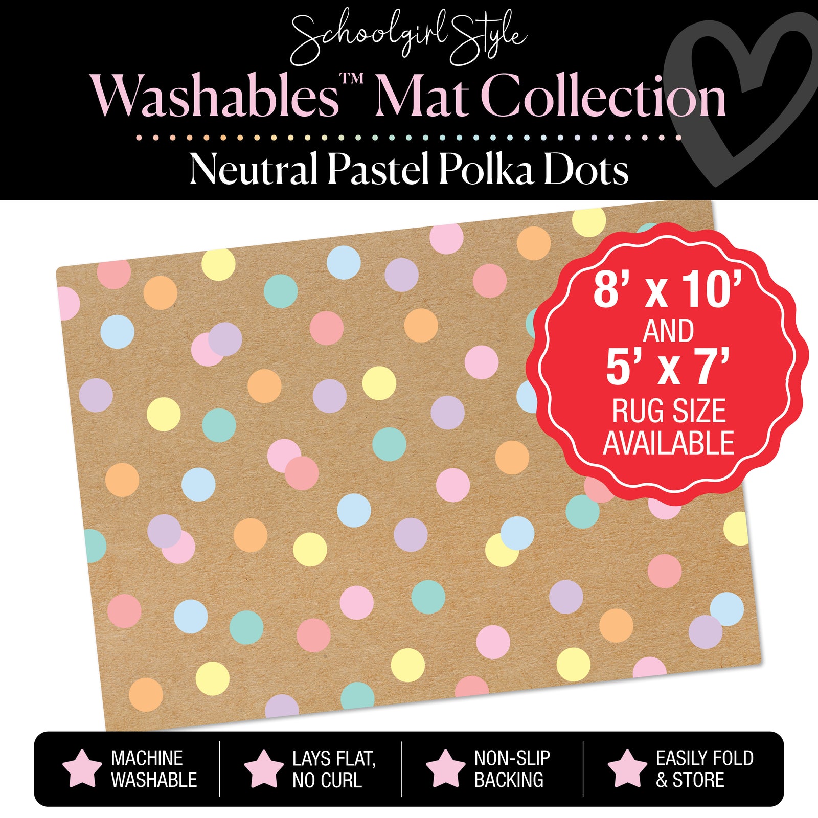 Scattered Pastel Polka Dots on Kraft Background Classroom Mat by Schoolgirl Style