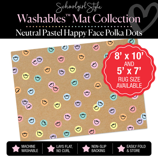 Scattered Pastel Happy Faces on Kraft Background Classroom Mat by Schoolgirl Style