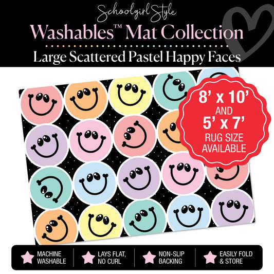 Large Scattered Pastel Happy Faces Classroom Mat by Schoolgirl Style