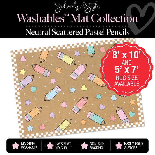 Pastel Scattered Pencils on Banner Backdrop Classroom Mat by Schoolgirl Style