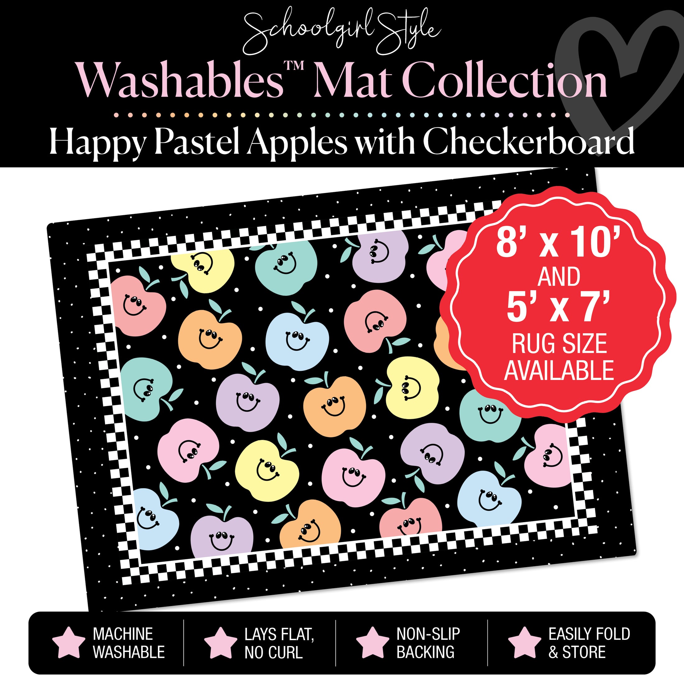 Happy Pastel Apples with Checkerboard Border Classroom Mat by Schoolgirl Style