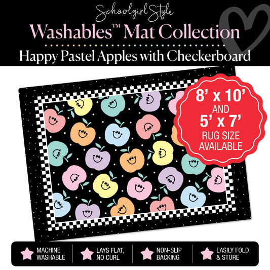 Happy Pastel Apples with Checkerboard Border Classroom Mat by Schoolgirl Style