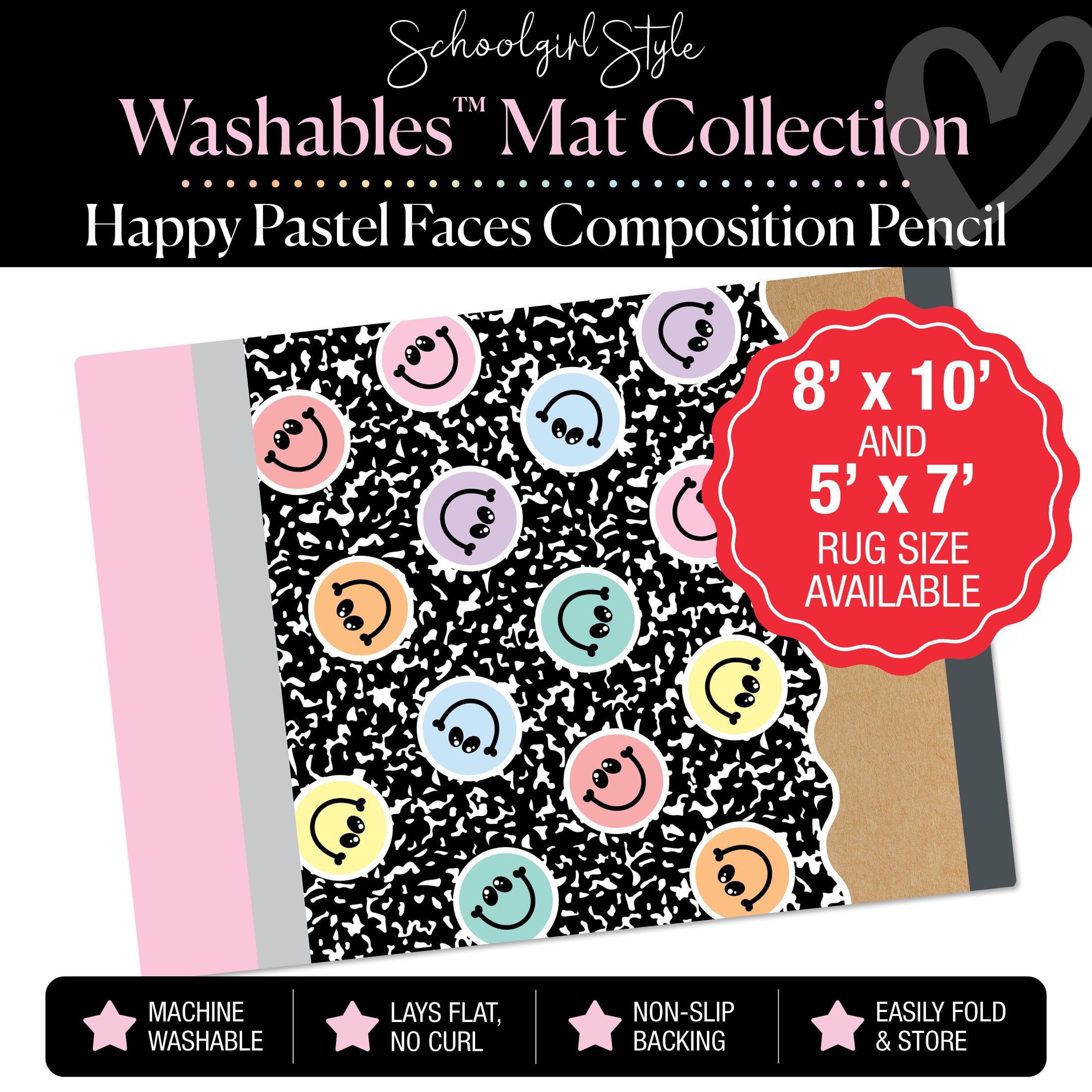 Happy Faces Composition Pencil Classroom Mat by Schoolgirl Style