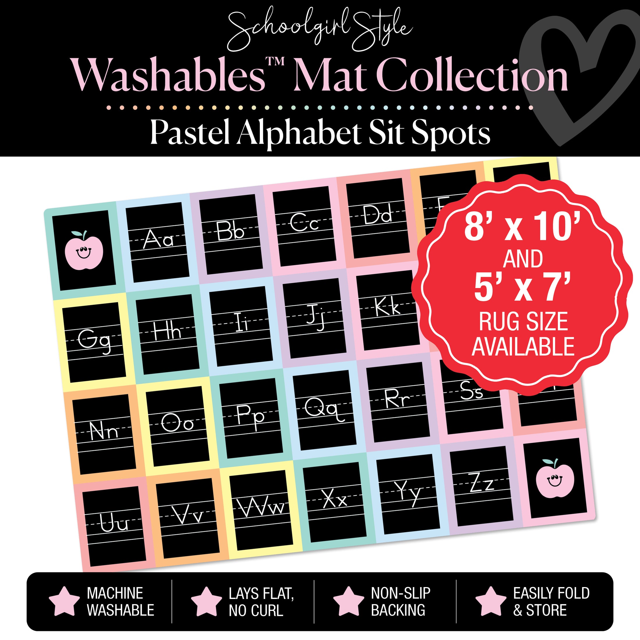 Pastel Square Alphabet Sit Spot Classroom Mat by Schoolgirl Style