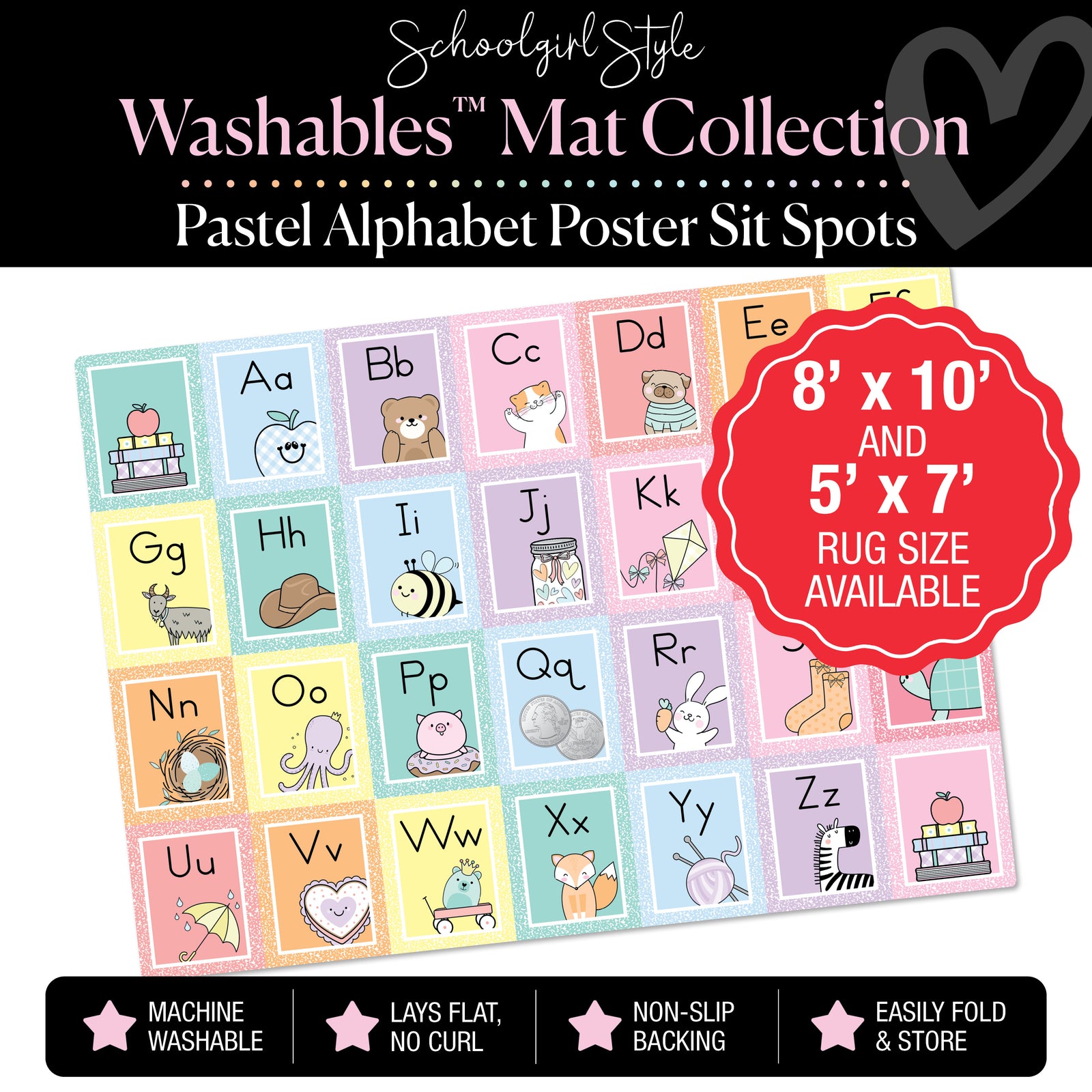 Pastel Square Alphabet Poster Sit Spot Classroom Mat by Schoolgirl Style