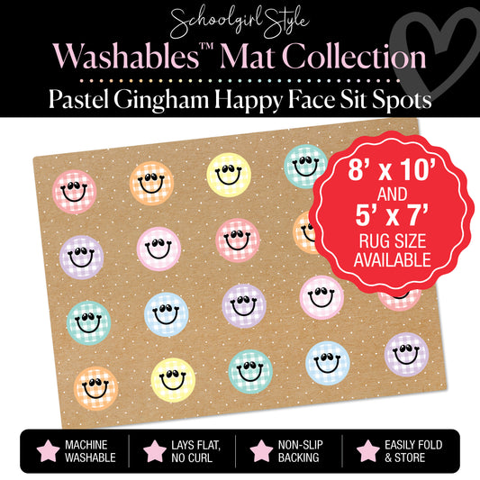 Pastel Gingham Happy Faces Sit Spot on Banner Backdrop Classroom Mat by Schoolgirl Style