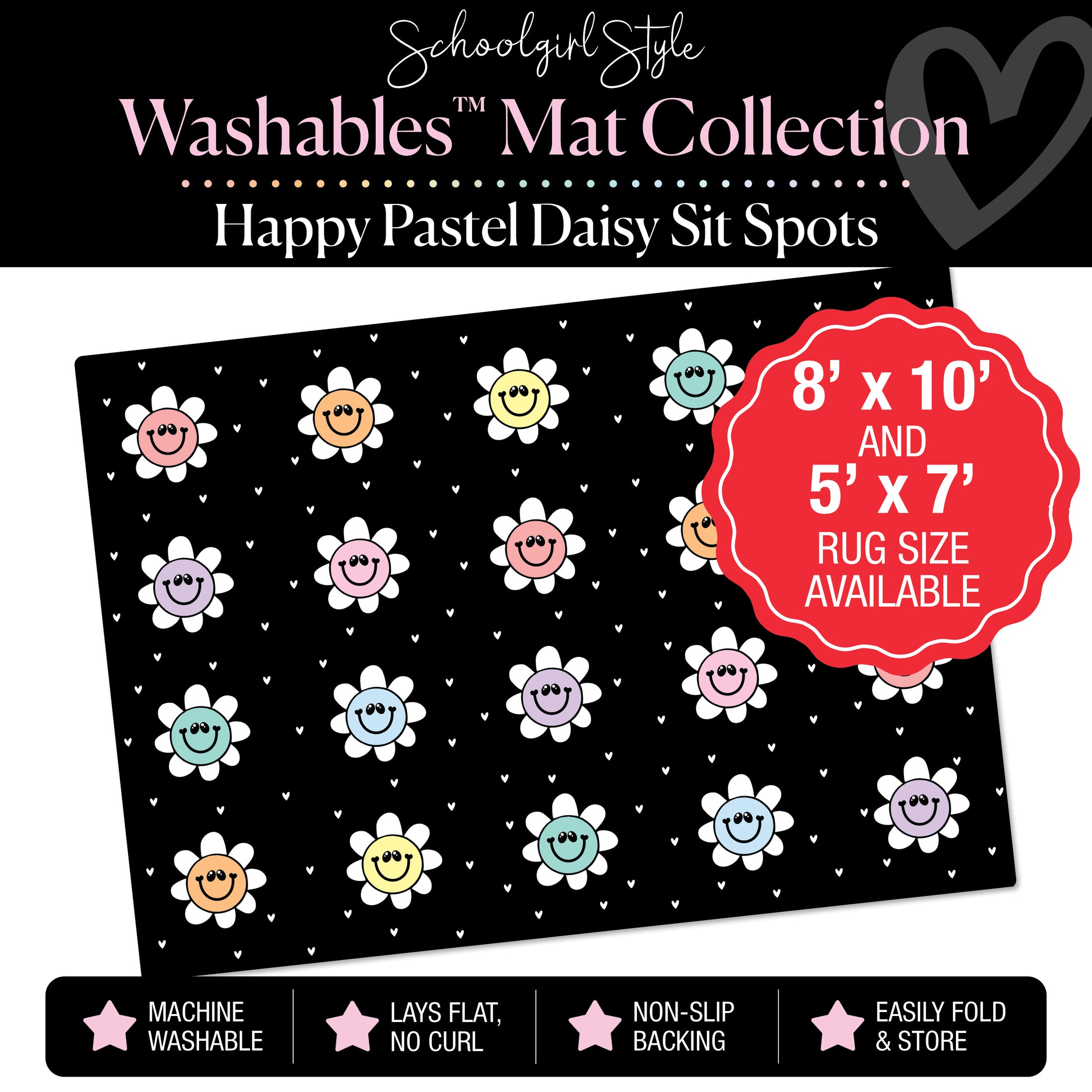 Pastel Happy Face Daisy Sit Spot Classroom Mat by Schoolgirl Style