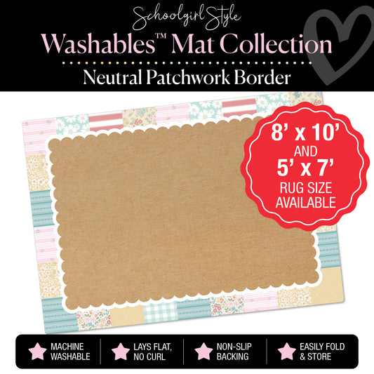 Patchwork Border with Scallop Neutral Backdrop Classroom Mat by Schoolgirl Style