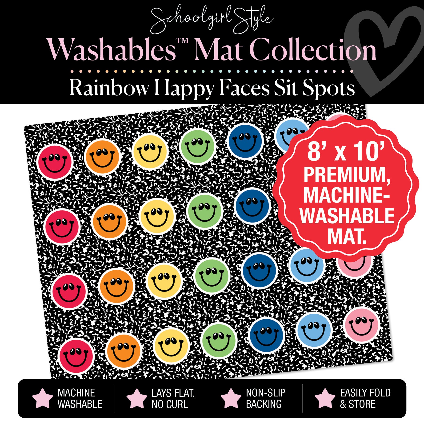 Rainbow Happy Faces Sit Spot on Composition Classroom Mat by Schoolgirl Style
